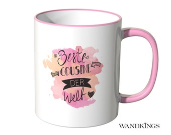 WANDKINGS Tasse "Beste Cousine der Welt" Aquarell - 100 % Made in Germany