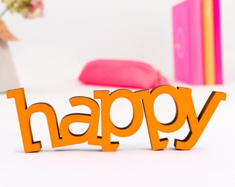 KLEINLAUT Holz-Schriftzug "happy" 3D-Schriftzug - 100 % Made in Germany