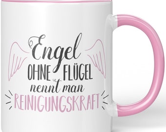 JUNIWORDS Tasse "Engel ohne Flügel nennt man Reinigungskraft" - 100 % Made in Germany