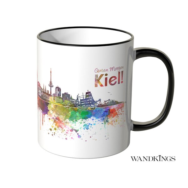 WANDKINGS Tasse "Aquarell Skyline Kiel" - 100 % Made in Germany