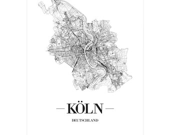 JUNIWORDS Stadtposter city poster Deutschland "Köln" in Schwarz oder Weiß A4 A3 A2 A1 - 100 % Made in Germany