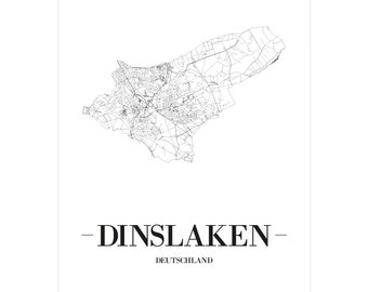 JUNIWORDS Poster de ville Poster de ville Allemagne « Dinslaken » en noir ou blanc A4 A3 A2 A1 - 100 % Made in Germany