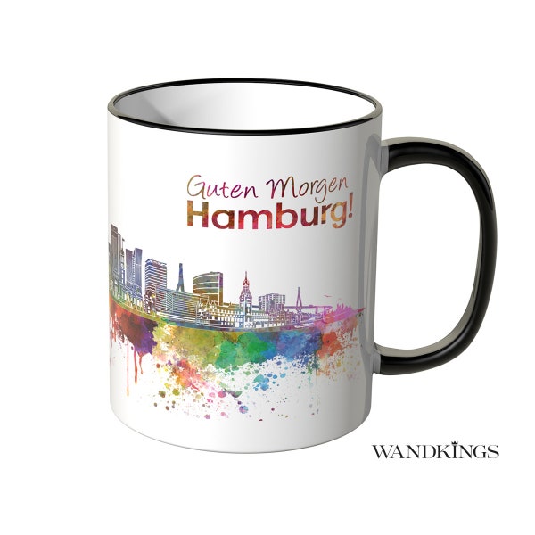 WANDKINGS Tasse "Aquarell Skyline Hamburg" - 100 % Made in Germany