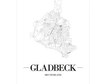 JUNIWORDS Stadtposter city poster Deutschland "Gladbeck" in Schwarz oder Weiß A4 A3 A2 A1 - 100 % Made in Germany