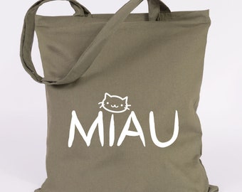 JUNIWORDS Jutebeutel "MIAU" mit süßen Katzenkopf - 100 % Made in Germany