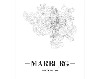 JUNIWORDS Stadtposter city poster Deutschland "Marburg" in Schwarz oder Weiß A4 A3 A2 A1 - 100 % Made in Germany