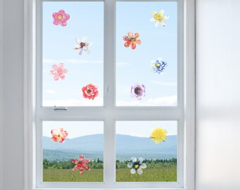 WANDKINGS "Fensteraufkleber Blumen in Aquarellfarben" A4 Set- 100 % Made in Germany