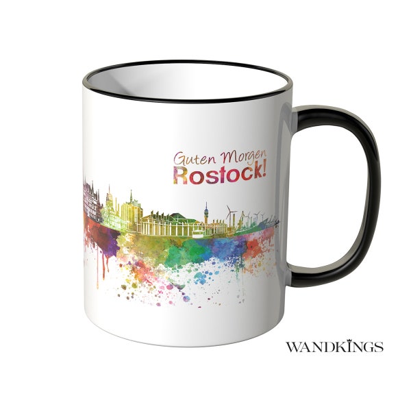 WANDKINGS Tasse "Aquarell Skyline Rostock" - 100 % Made in Germany