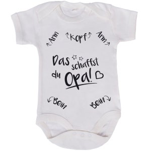 JUNIWORDS Babybody Das schaffst Du Opa Blau Rosa Weiß Schwarz 100 % Made in Germany Weiß/White