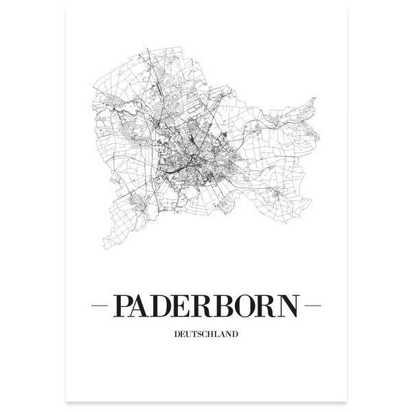 JUNIWORDS Stadtposter city poster Deutschland "Paderborn" in Schwarz oder Weiß A4 A3 A2 A1 - 100 % Made in Germany