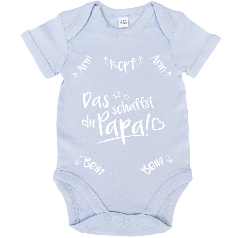 JUNIWORDS Babybody Das schaffst Du Papa Blau Rosa Weiß Schwarz 100 % Made in Germany Hellblau/Light Blue