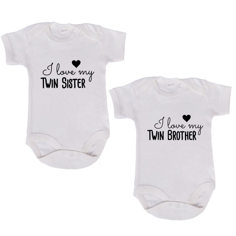 JUNIWORDS Babybody I love my twin brother & I love my twin sister Weiß Blau Rosa Weiß Schwarz 100 % Made in Germany zdjęcie 1