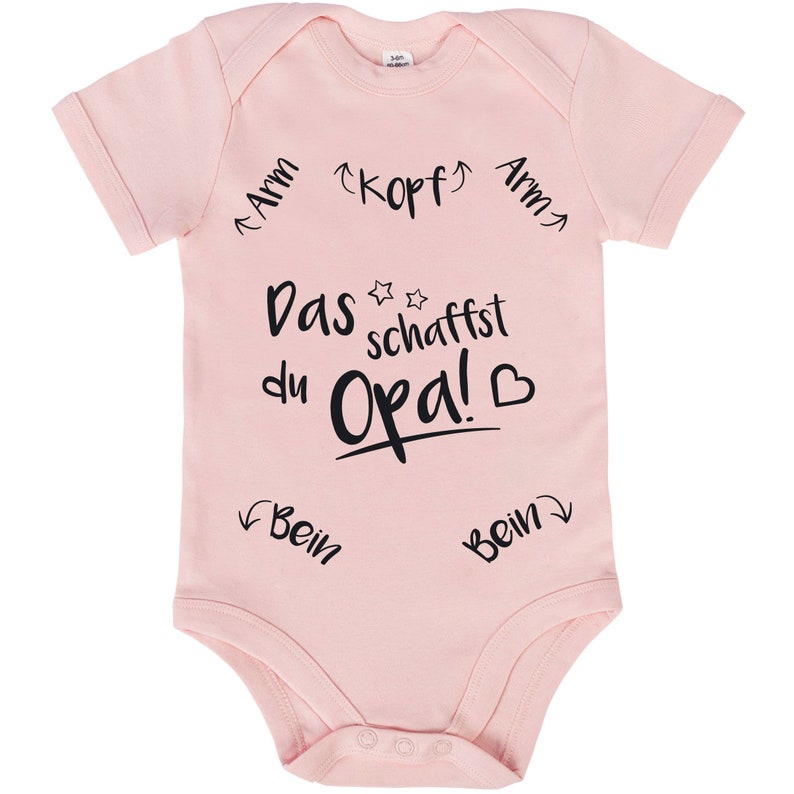 JUNIWORDS Babybody Das schaffst Du Opa Blau Rosa Weiß Schwarz 100 % Made in Germany Rosa/Light Pink