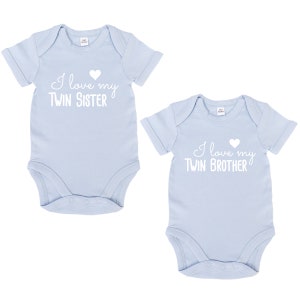 JUNIWORDS Babybody I love my twin brother & I love my twin sister Weiß Blau Rosa Weiß Schwarz 100 % Made in Germany zdjęcie 3