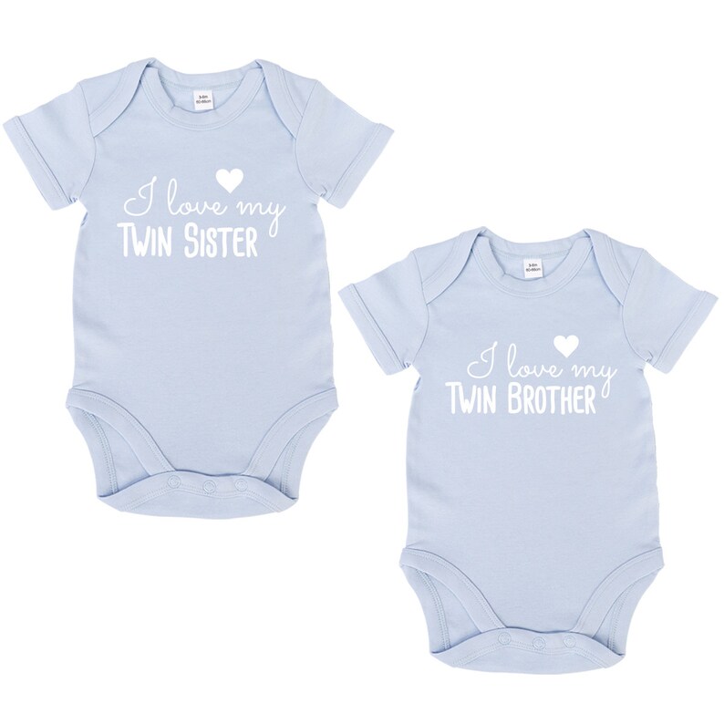 JUNIWORDS Babybody I love my twin brother & I love my twin sister Weiß Blau Rosa Weiß Schwarz 100 % Made in Germany zdjęcie 3