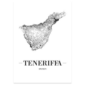 JUNIWORDS city poster city poster Spain "Tenerife" in black or white A4 A3 A2 A1 - 100% Made in Germany