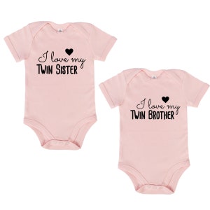 JUNIWORDS Babybody I love my twin brother & I love my twin sister Weiß Blau Rosa Weiß Schwarz 100 % Made in Germany zdjęcie 4