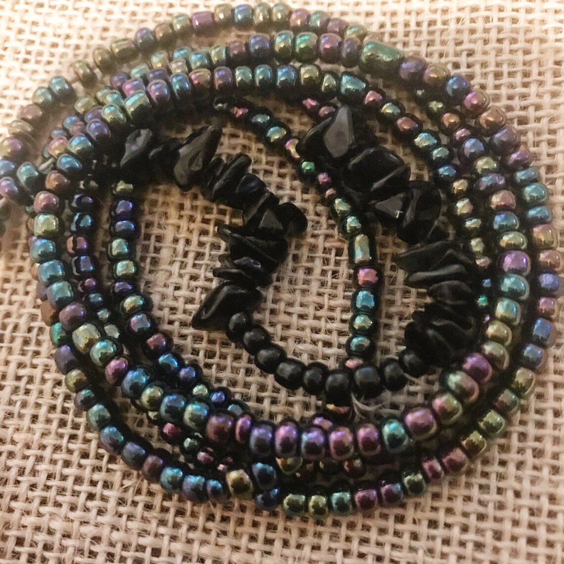 Black Obsidian Rainbow Waist Beads/belly Beads/ Waist Chains/ Etsy