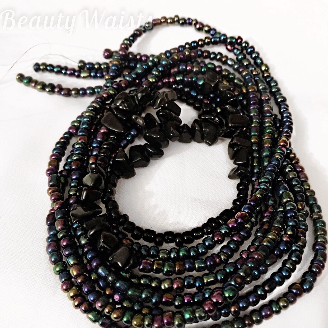 Black Obsidian Rainbow Waist Beads/belly Beads/ Waist Chains/ Etsy