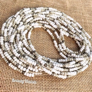 White Lotus waist beads/belly beads/ weight loss waist chains/ African beads /tummy waistlet/ cute waist beads/ white & silver waist beads