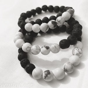White Howlite stone bracelets/ Fathers Day  Lava stones bracelet/ stretchy gemstone bracelet/ peace jewelry/ mental health awareness