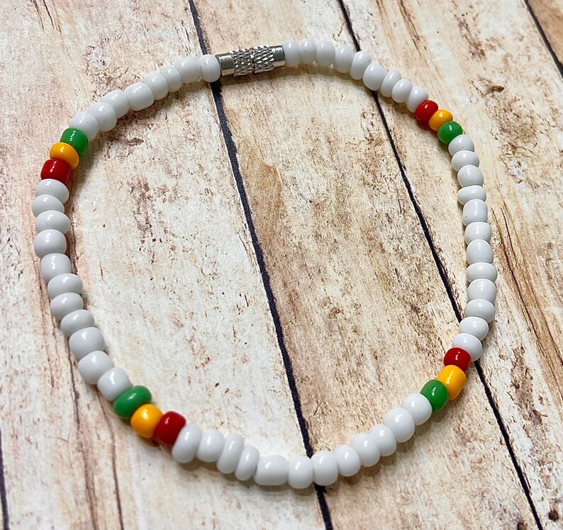 Simple Rasta Anklet Culture Rasta Anklets Black, Bronze, White Anklet/ Stretchy Beaded ...