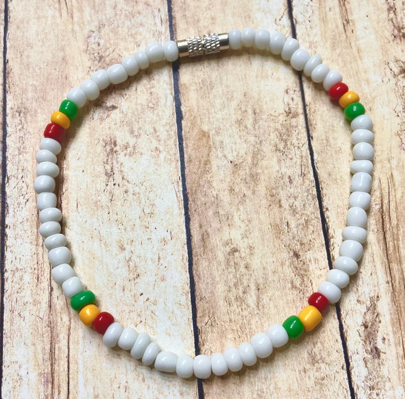 Simple Rasta Anklet Culture Rasta Anklets Black, Bronze, White Anklet/ Stretchy Beaded ...