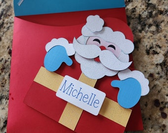 Personalized Santa gift card holder, Holds cash or cards, Festive way to send a Christmas Gift. "Believe in the magic"