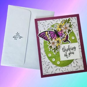 Handmade Floral Butterfly Card: Matching Envelope, All Occasion, Custom Greetings