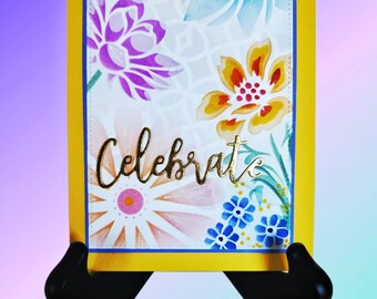 Floral Garden Celebration Card, Ideal for Mother's Day, Birthdays, Teachers or Retirement, Personalized Handmade Artistic Card