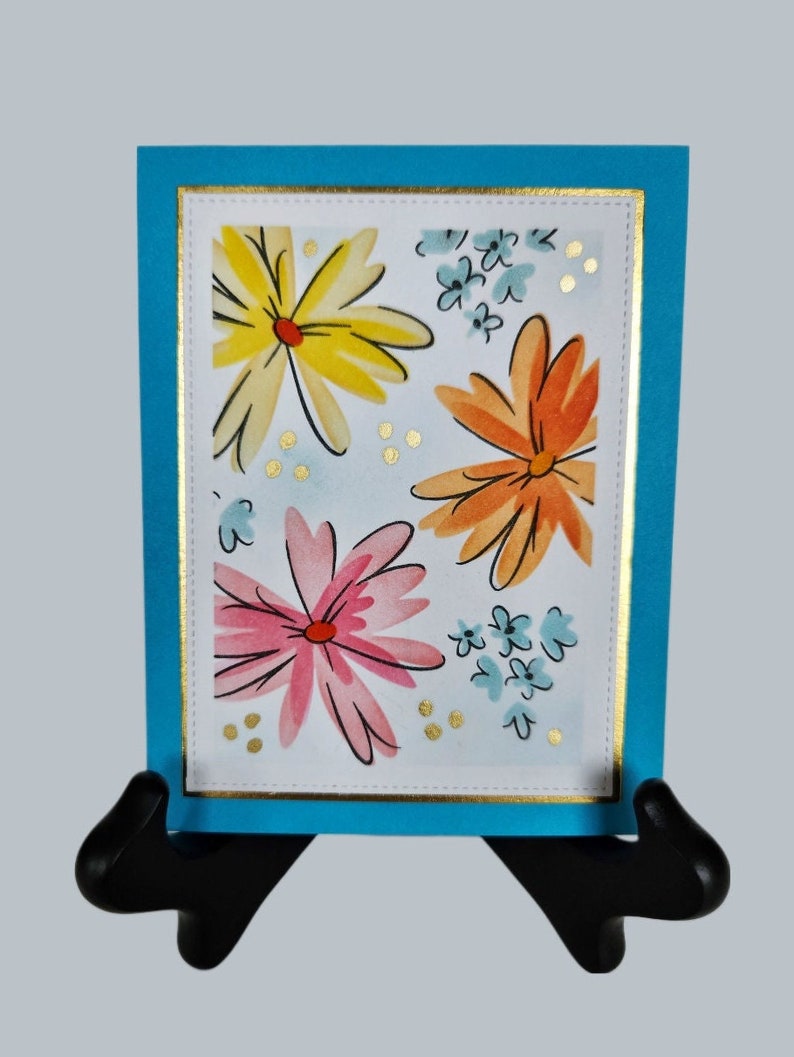 Bright Floral Greeting Card, Blank Inside or Customize Sentiment, Handmade All Occasions Card, Brighten Someone's Day with an Artistic Card image 1