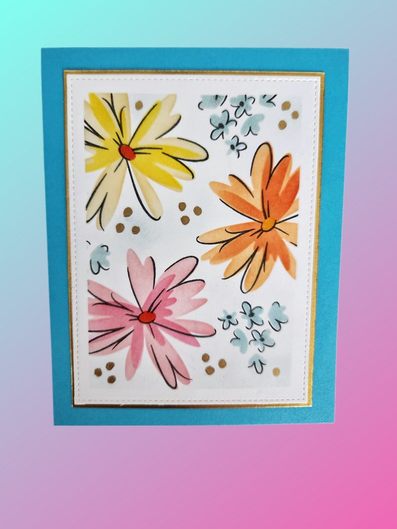 Bright Floral Greeting Card, Blank Inside or Customize Sentiment, Handmade All Occasions Card, Brighten Someone's Day with an Artistic Card image 3