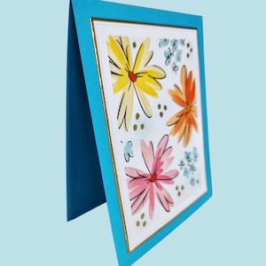 Bright Floral Greeting Card, Blank Inside or Customize Sentiment, Handmade All Occasions Card, Brighten Someone's Day with an Artistic Card image 2