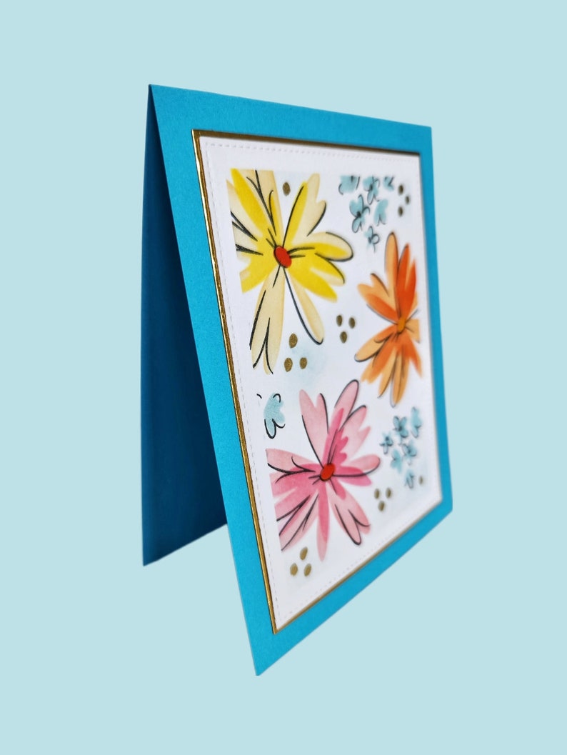 Bright Floral Greeting Card, Blank Inside or Customize Sentiment, Handmade All Occasions Card, Brighten Someone's Day with an Artistic Card image 2