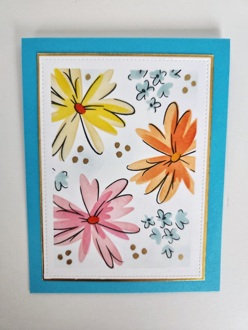 Bright Floral Greeting Card, Blank Inside or Customize Sentiment, Handmade All Occasions Card, Brighten Someone's Day with an Artistic Card image 6