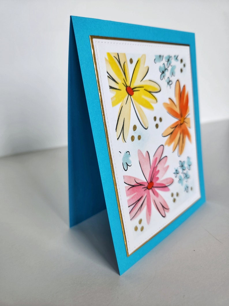 Bright Floral Greeting Card, Blank Inside or Customize Sentiment, Handmade All Occasions Card, Brighten Someone's Day with an Artistic Card image 5