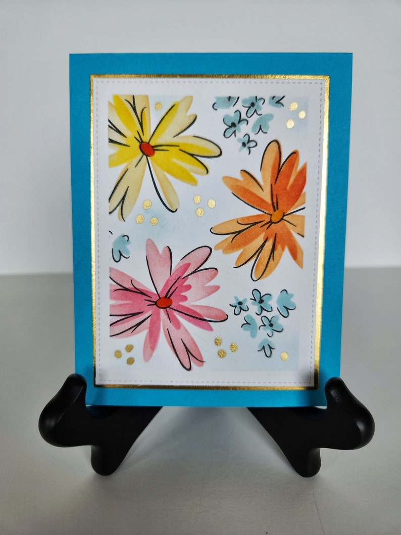 Bright Floral Greeting Card, Blank Inside or Customize Sentiment, Handmade All Occasions Card, Brighten Someone's Day with an Artistic Card image 4