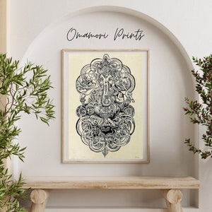 Stampa linoleografica di Ganesha | Dio elefante indiano | idea regalo speciale | stampa fatta a mano | spedizione in tutto il mondo | Carta Himalaya DIN A3
