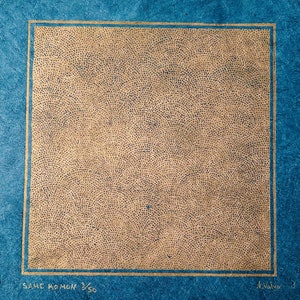 Stessa stampa linoleografica Komon in oro | Motivo squalo giapponese 21 x 21 cm | carta blu dell'Himalaya | idea regalo speciale | Spedizione gratuita