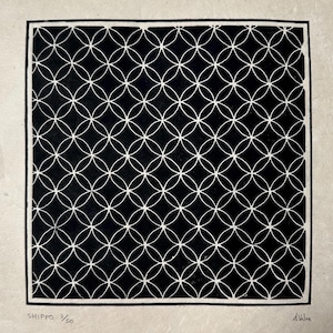 Linoleografia Shippo | Motivo giapponese 21 x 21 cm | stampa fatta a mano su carta himalayana | idea regalo speciale | Spedizione gratuita