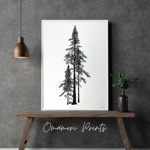 Linocut nature minimalist Print Douglas Fir art print on Lokta paper sheets lino art hand printed wall art linocut gift pine tree print idea