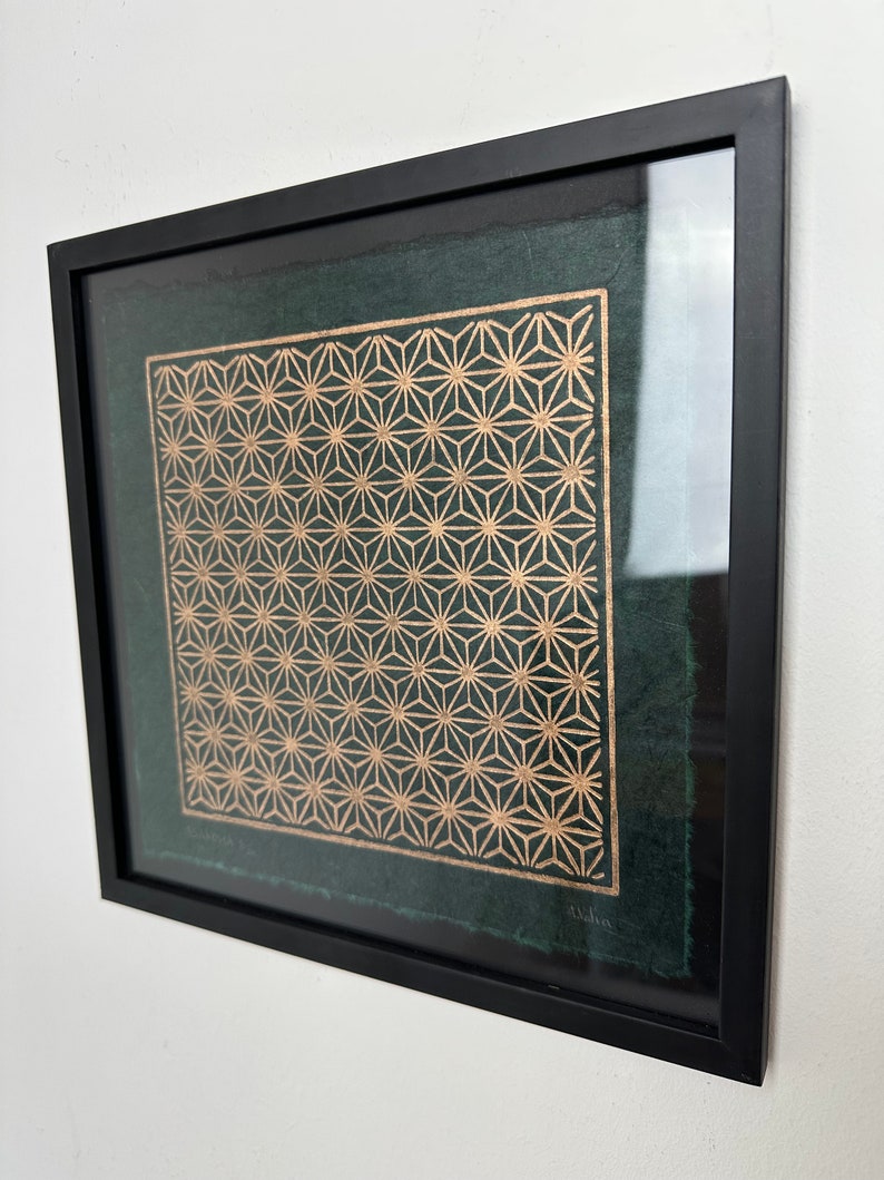 Japanischer Linoldruck Asanoha Kupfer auf Himalaya Papier Geometrisches Muster Minimalistisches Wandbild Japanische Kunst Geschenk Bild 8