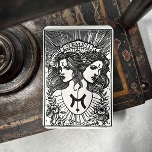 Sternzeichen Zwillinge Linoldruck | Linolschnitt Postkartenformat DIN A6 | handgemachter Druck | kleine Geschenkidee | kostenloser Versand
