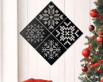 Christmas Snowflake Pattern, Geometric Pixel Art, Winter Wall Decor, Christmas Wall Art, Abstract Art, Christmas Decor Ideas 2024