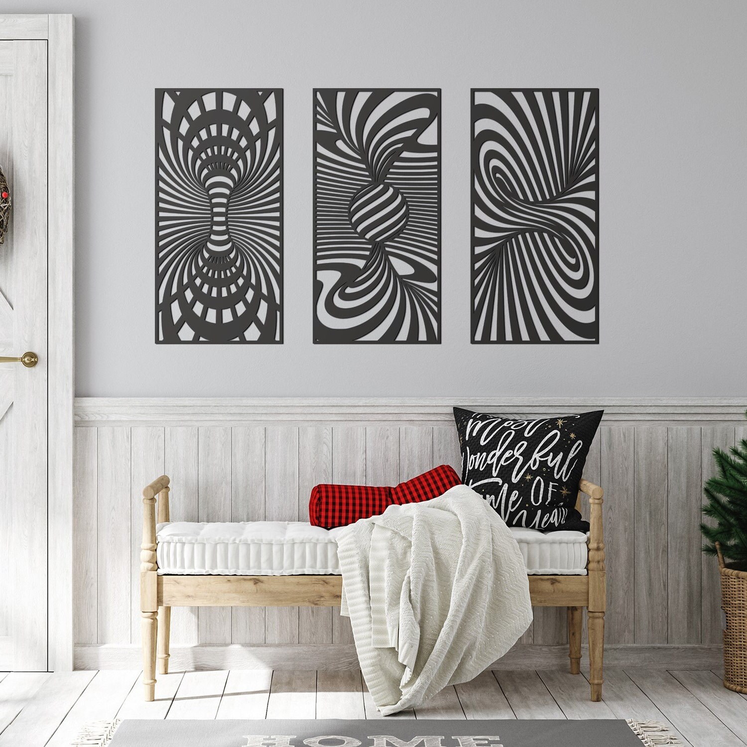 Optical Illusion Geometric 3 Panel Wall Art Available in 12