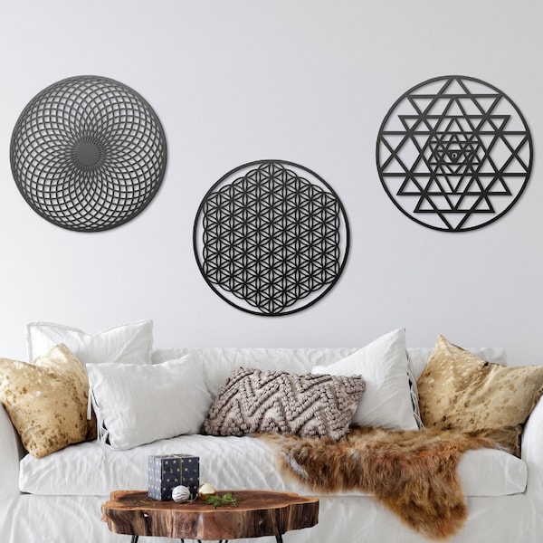 Sacred Geometry Extra Large Wood Wall Art, Flower Of Life Torus Sri Yantra, Psychedelic Wall Art, Mandalas, Wood Panel Wall Art