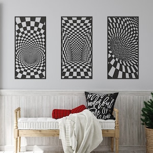 Aesthetic Room Decor, Set Of 3 Wood Wall Art, Psychedelic Art, Optical Illusions, Aesthetic Wall Art, Fashion Wall Art, Oversized Wall Art