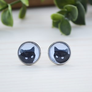 Boucles d'oreilles chats au clair de lune noir argenté blanc love my cat