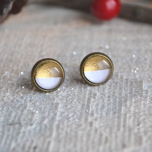 Jewelry Feather - earrings - bronze - earrings - earrings - white and gold