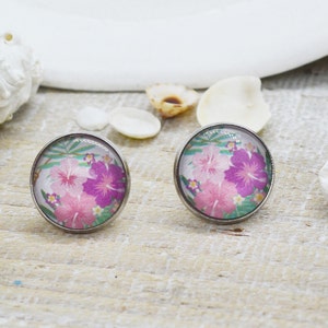 Plume Bijoux - earrings - hypoallergenic - stud earrings - stud earrings - tropical flowers - hibiscus - 16 mm